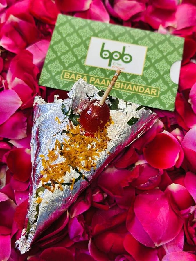 Baba Paan Bhandar paan close-up on rose petals